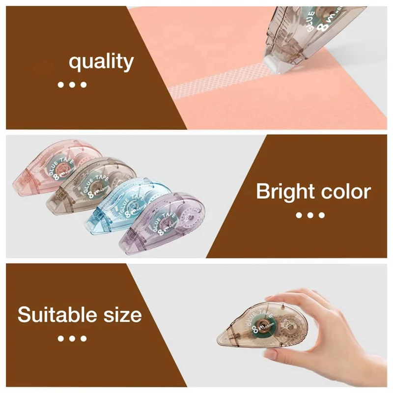 EDT-Rol Pita Dua Sisi - 8 Pak Rol Pelari Pita Lem Buku Tempel Perekat (8Mm X 210 Kaki) Mudah Dipasang