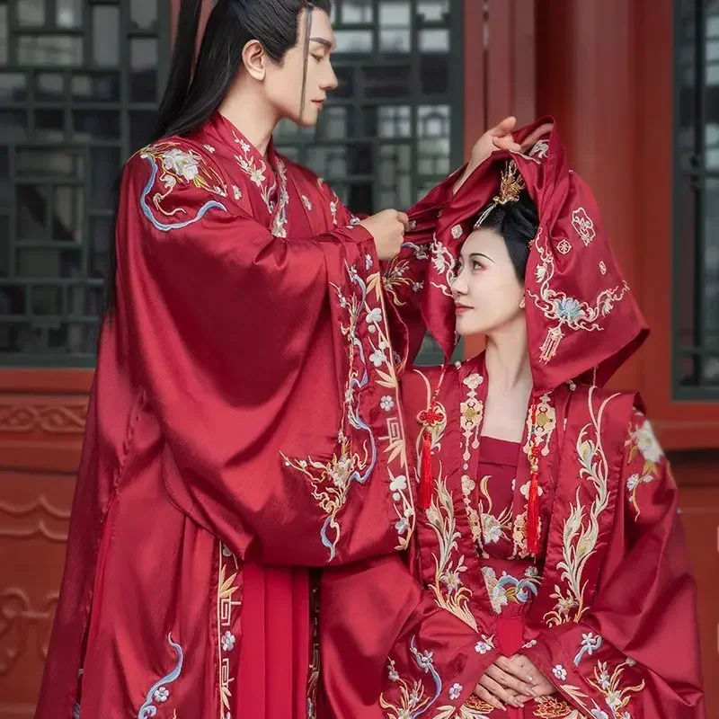 Chinese Hanfu Wedding Dress For Couples Photography Cosplay Costume Ancient Chinese Wedding Hanfu Dress Red Sets For Men&Women