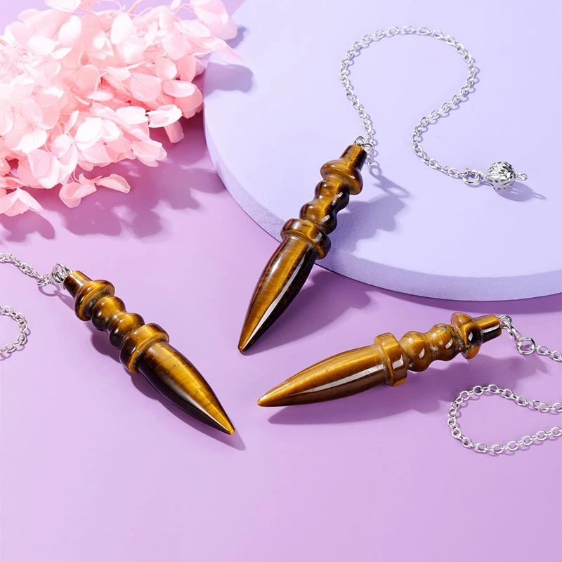 Tiger Eye Cone Crystal Pendulums for Divination Dowsing Egyptian Natural Stone Pendant Men Meditation Reiki Healing Dower X130