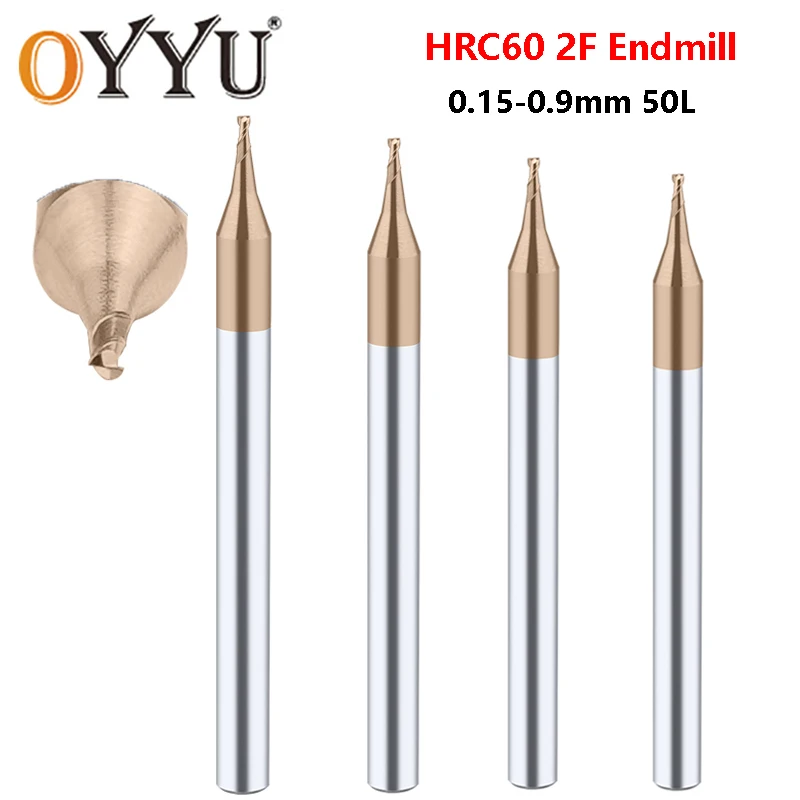 

OYYU HRC60 2 Flute Micro Diameter Endmill Tungsten Steel Solid CNC Carbide Small End Mill 0.15 0.2 0.3 0.4 0.5 0.6 0.7 0.9mm 50L