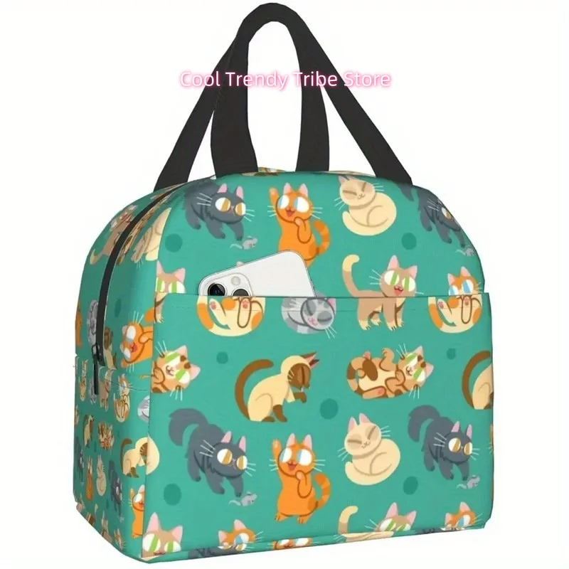 Cute Cat Lunch Bag for Women Men, boys Girls School Lunch Boxs Kids Snack Bags Bento Boxs Waterproof