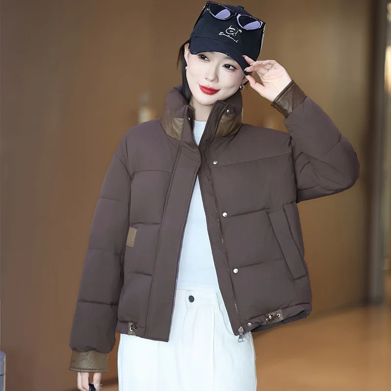 

Теплая хлопковая стеганая куртка женская, новинка 2025 года, зимнее утолщенное пуховое хлопковое пальто, женские парки, короткая повседневная верхняя одежда, модное пальто, топ