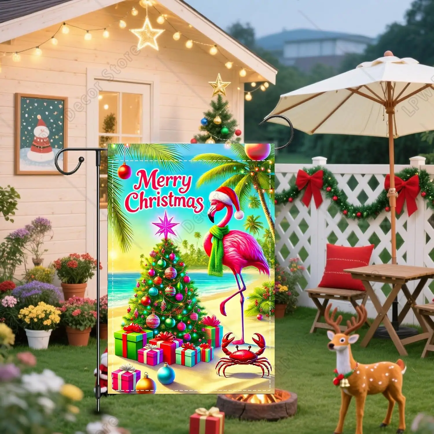 Winter Garden Flag Winter Cute Flamingos Decorative Garden Xmas Yard Flags For Outside Holiday Farmhouse Outdoor Courtyard