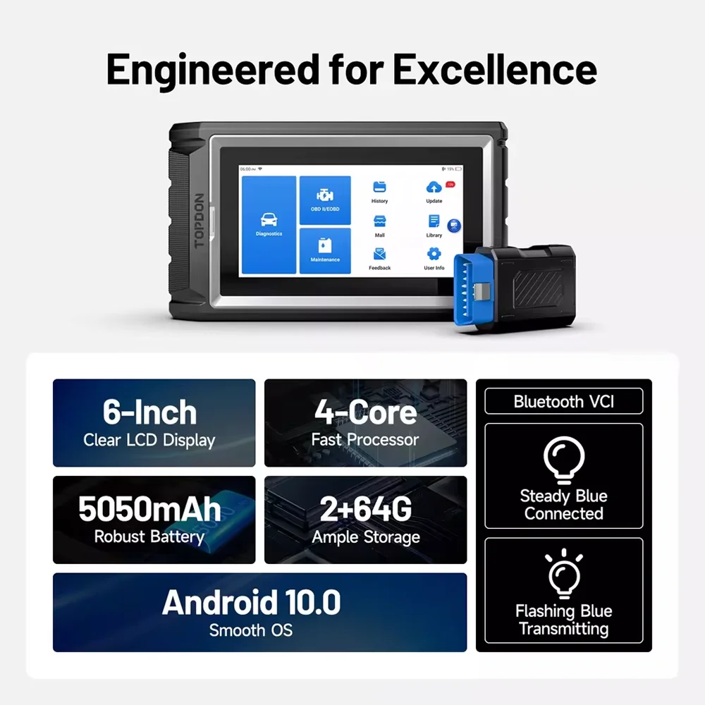 TOPDON ArtiDiag800 BT 2 Full System Car OBD2 Scanner Diagnostic Tool Code Reader Active Test Autoauth for FCA Gateway Access