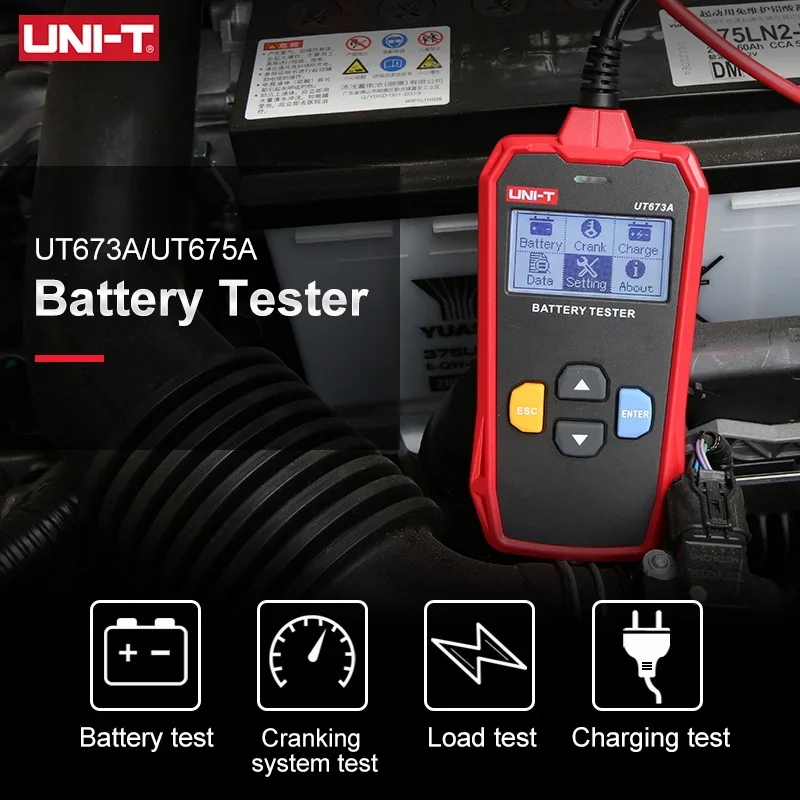 UNI-T UT673A UT675A Car Battery Tester Charger Internal Resistance Life Analyzer Automobile Troubleshooting Quick Detection Tool