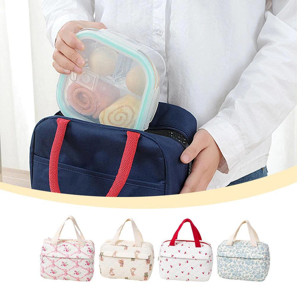 Lightweight Portable Cosmetic Bag Large-capacity High-end Storage Bag Portable Quilted Cotton Cute Flowers Ins Travel Bag