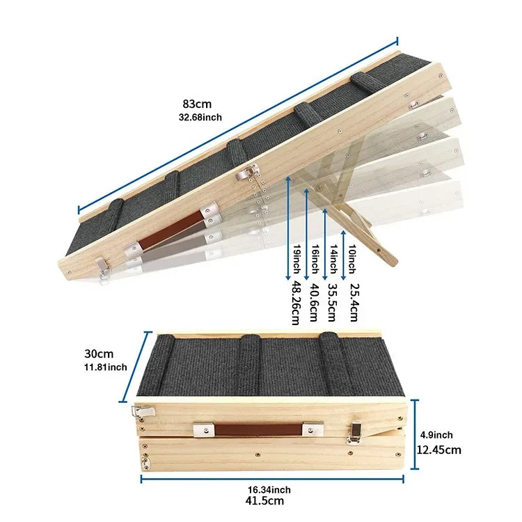 Anti-slip Adjustable Safety Small Dogs Wooden Folding Dog Ramp Steps For Car Bed Couch With Wide Steps Climbing Stair Outdoor