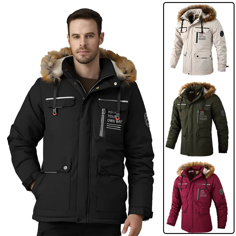 

2025 New Winter Men's Thickened Warm Padded Jacket Outdoor Thick Windproof Hooded Coat Casual Loose Cotton Clothes Fashion Top