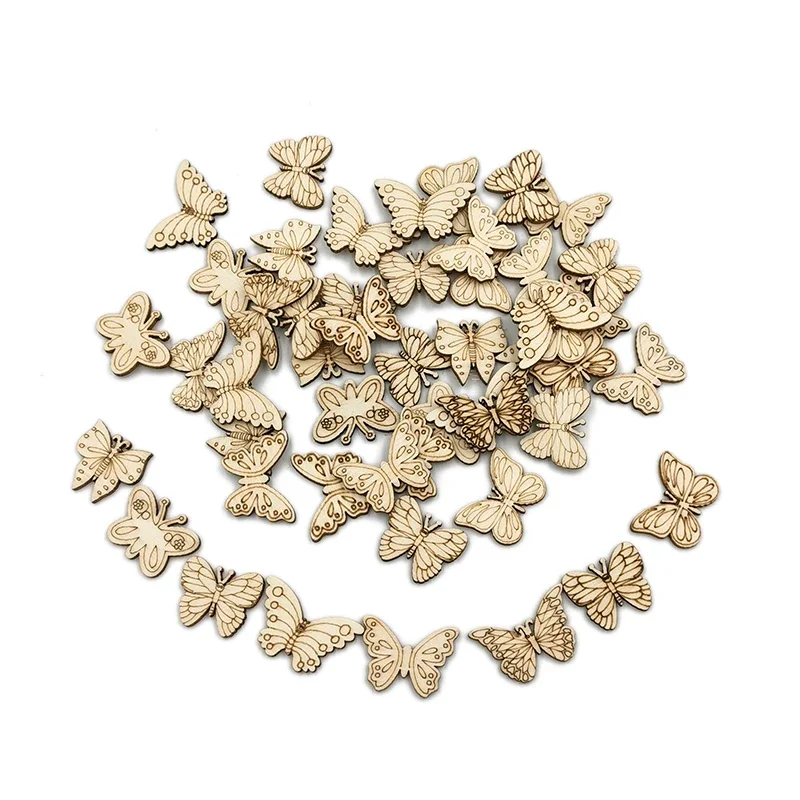 

50PCS Butterfly Shapes Handmade Wooden Slices Embellishments Ornaments for Christmas Decorations DIY Party Craft and Card Making