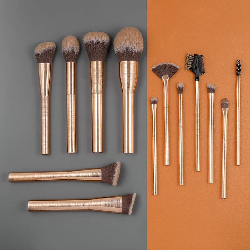 15-teiliges hochwertiges professionelles Make-up-Pinsel-Set für Schönheit, Kosmetik, Premium-Synthetik, Roségold, Aluminiumgriff, Gesichts- und Augenpinsel-Set