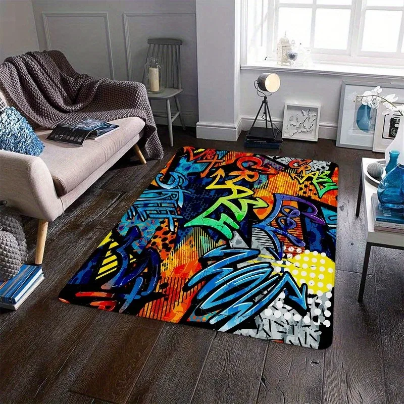 

1PC Doodle Pattern Kitchen Rugs Non-Slip Home Door Mats Pop design Bathroom Rugs Bath Mat Carpet for Home Sink Laundry Decor