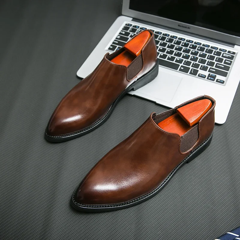 New Men  Pointed Lefu Leather Shoes Casual Classic European Style Black Brown Sizes 38-46 Men's Shoes