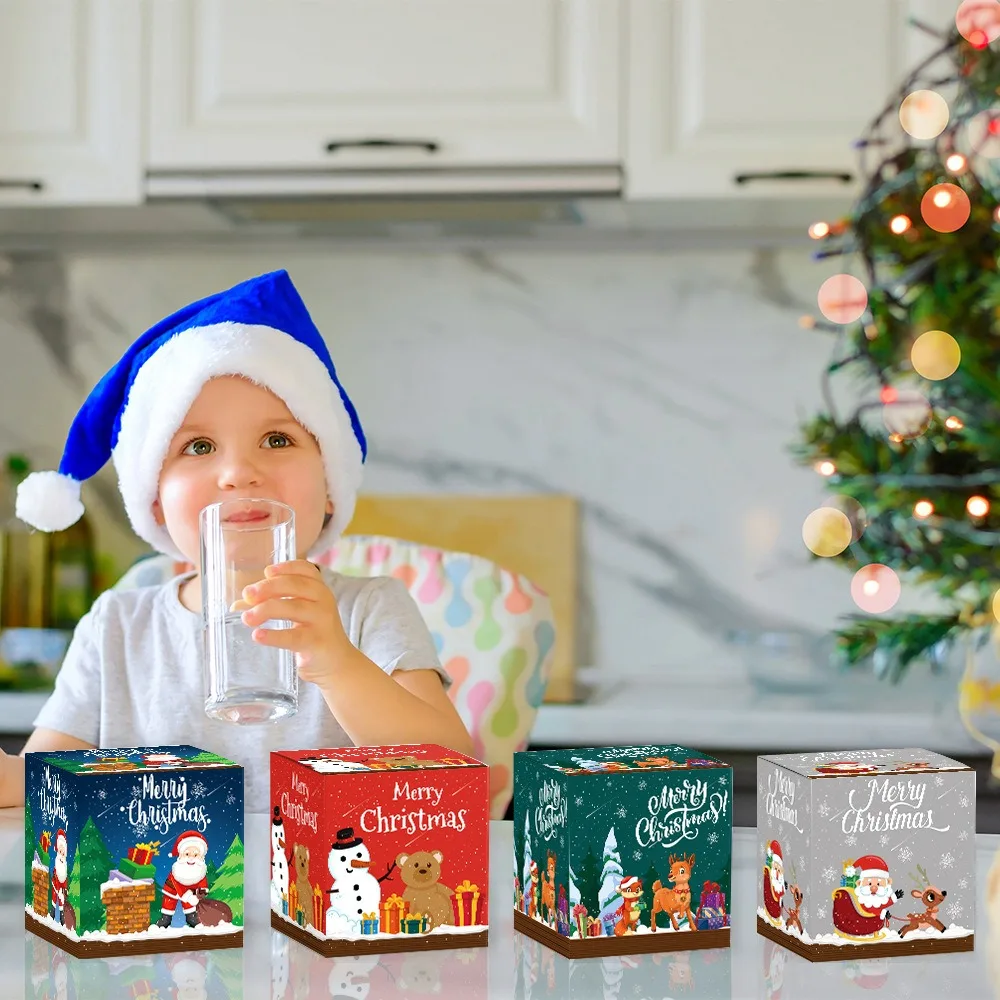 

2024 6pcs/set Christmas Candy Box 7x7x7cm Merry Christmas Cake Packaging DIY Handmade Gift Box Kids