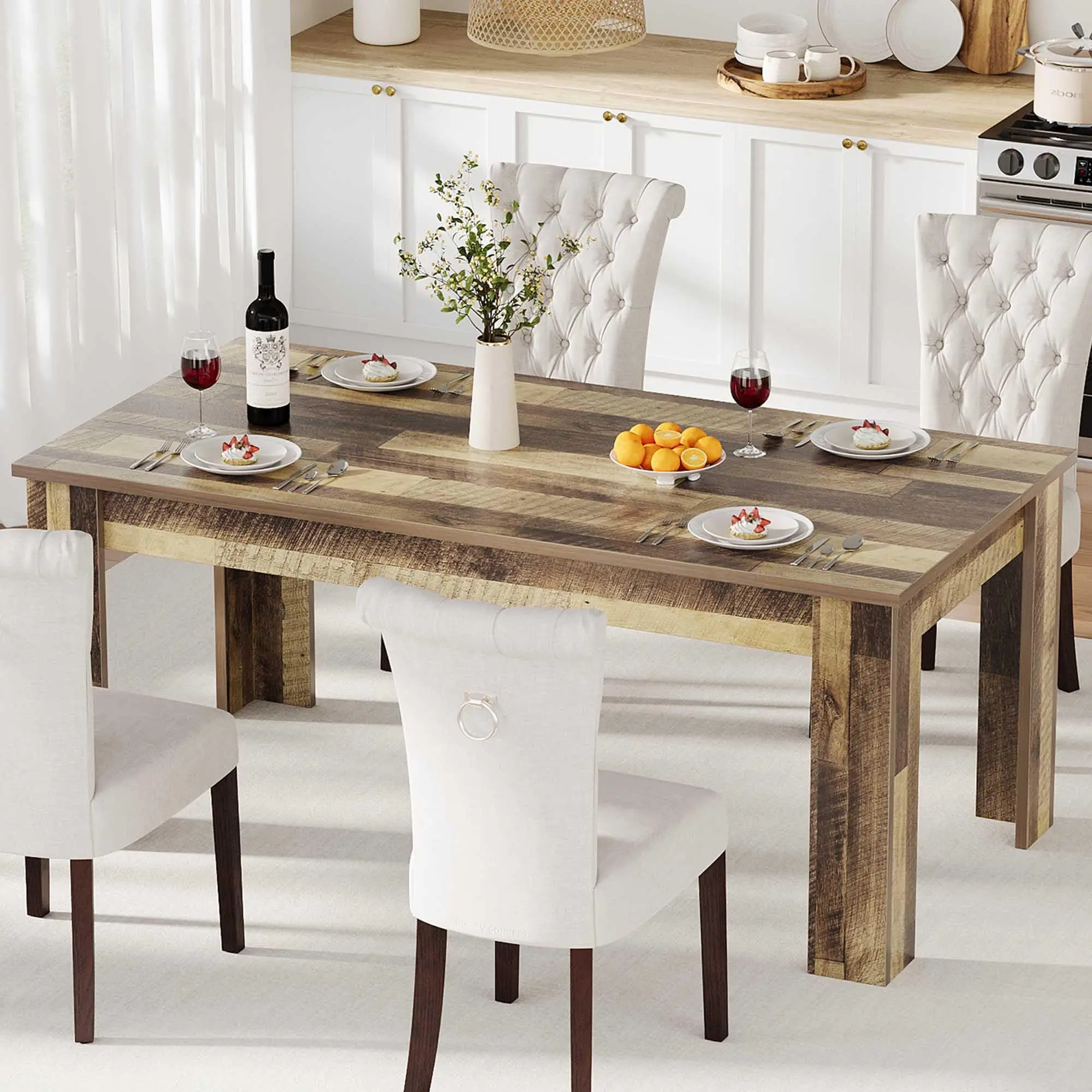 Dining Table for 4-6, Rectangular Dining Room Table, Kitchen Table with Large Table Top, Dinner Table, Farmhouse Dining Table for Dining Room, Kitchen, Living Room