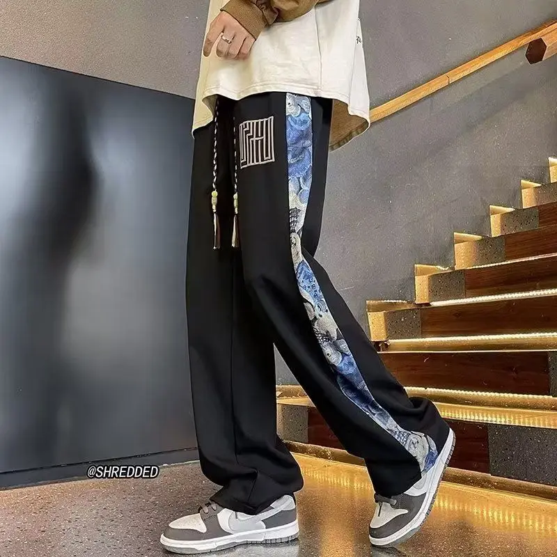 

Спортивные повседневные брюки-джоггеры для мужчин, прямые свободные штаны с нашивками, мужские уличные брюки в стиле Харадзюку с принтом медведя, широкие брюки оверсайз