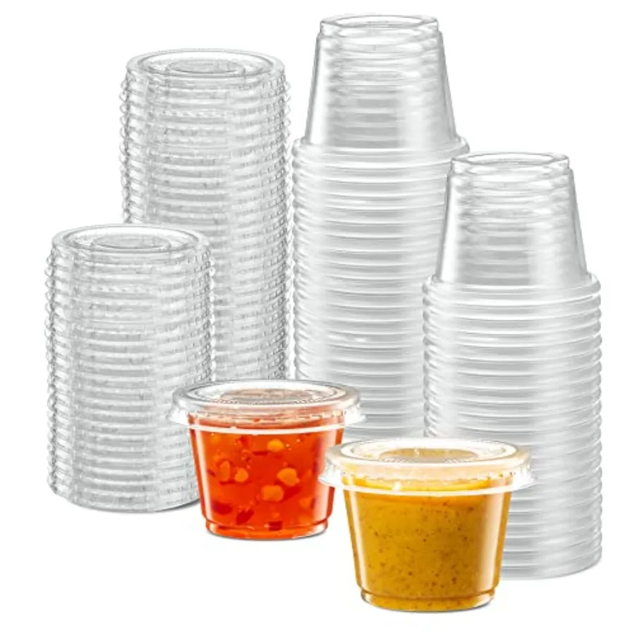 00 Sets Diposable Plastic Portion Cups With Lids, Small Mini Containers For Portion Controll, Jello Shots, Meal Prep, Sauce Cup