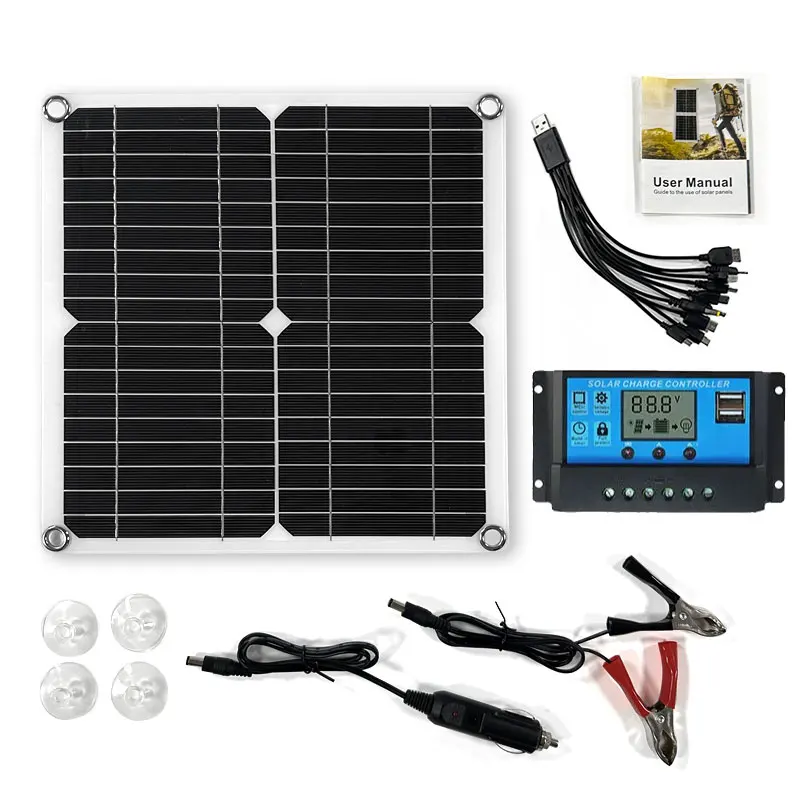 Imagem -02 - Kit Painel Solar Duplo Completo Controlador Solar Células de Energia Carro Iate rv Bateria de Carregamento 12v 5v dc Usb 100a 400w