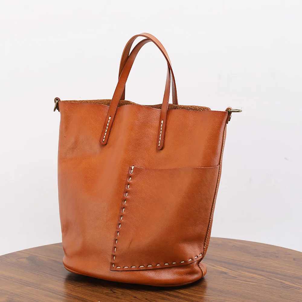 Original Imported Layer Vegetable Tanned Leather Shoulder Bucket Bag Leather Multifunctional Commuter Purses And Handbag