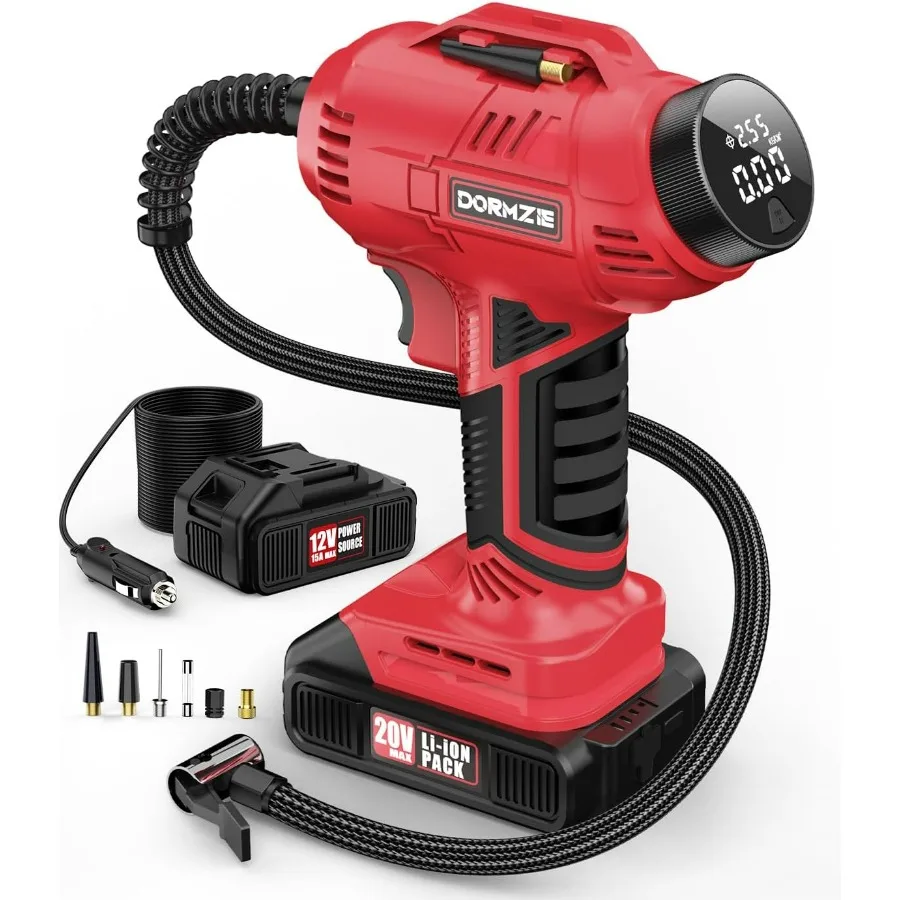 

Portable Air Compressor 150 PSI Handheld Tire Inflator with 20V Rechargeable Battery and 12V Car Adapter Digital Display for Ca