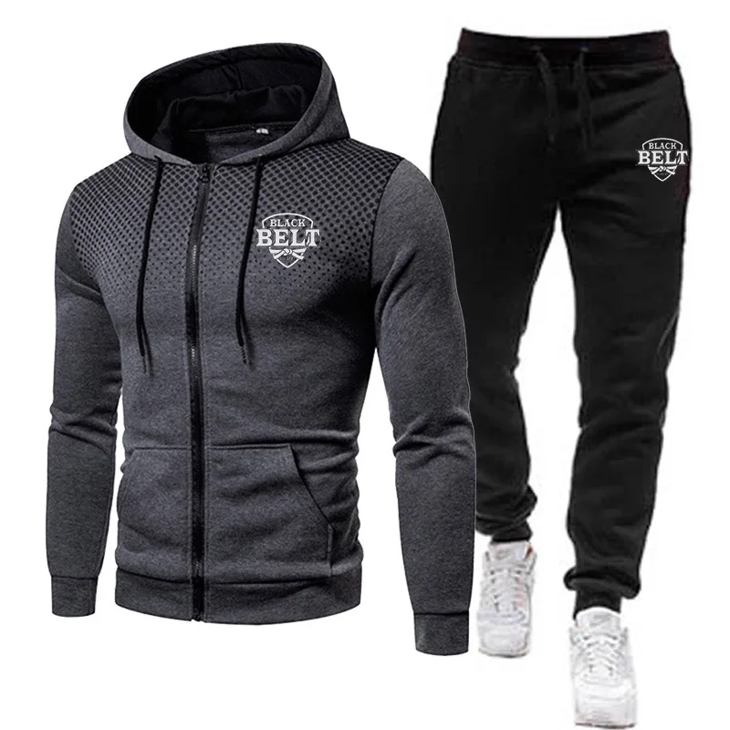 Mens Casual Sport Set Jogger Jogging Tracksuit Zipper Hoodies+Pants 2Pcs Sets Men\'s Sportswear Sport Suit Fashion Men Clothing