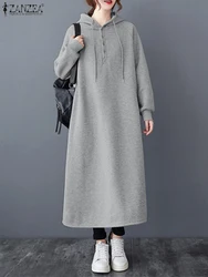 2024 Winter Hooded Dress ZANZEA Women Autumn Long Sleeve Sweatshirt Robe Oversize Casual Work Sundres Stylish Hoodies Vestidos