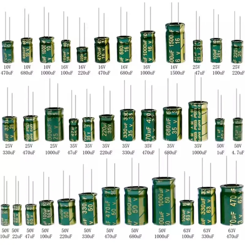 10V 16V 25V 50V 63V 450V High Frequency Low ESR Aluminum Capacitor 100UF 220UF 330UF 470UF 680UF 1000UF 1500UF 2200UF 3300UF