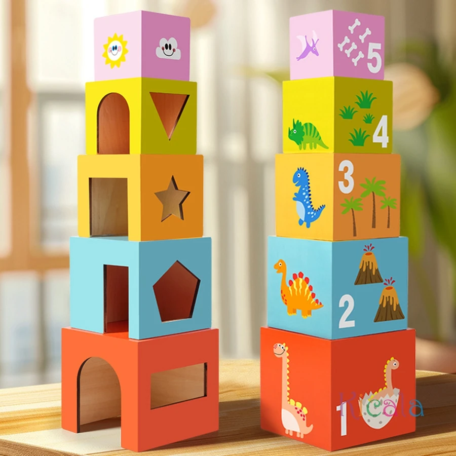 Caixas de madeira empilhamento torre criança montesri cor forma reconhecimento brinquedo cartões flash correspondência brinquedos aprendizagem precoce presente natal