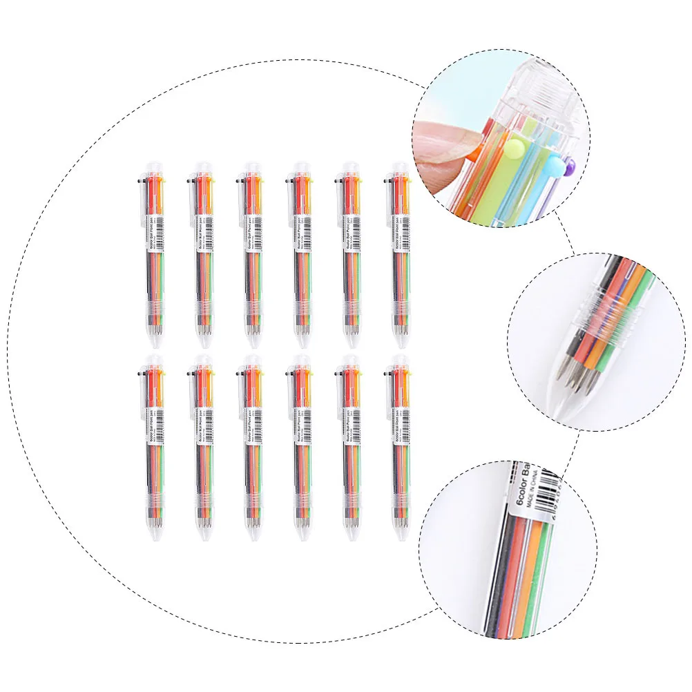

12Pcs 6 Color Retractable Ballpoint Pens 0.7mm Fine Point Multicolor Stationery for Office School Drawing 6 Color Ballpoint Pen