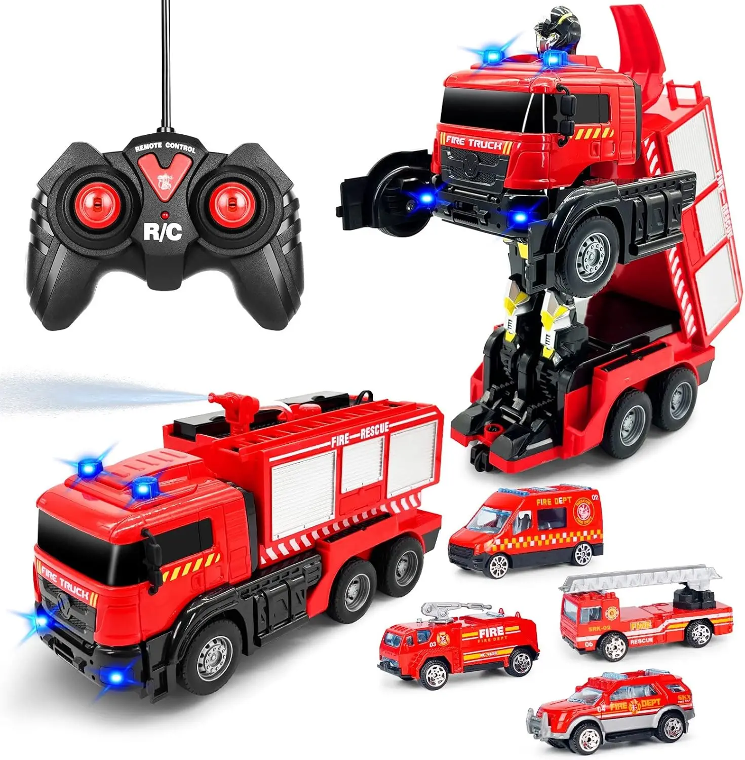 

Remote Control Fire Truck with LED Sounds, Water Spraying RC Toy for Kids Boys Toddlers