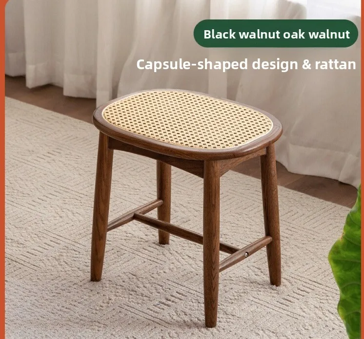 

Solid wood makeup stool Modern simple makeup table stool Bedroom household black walnut dressing stool