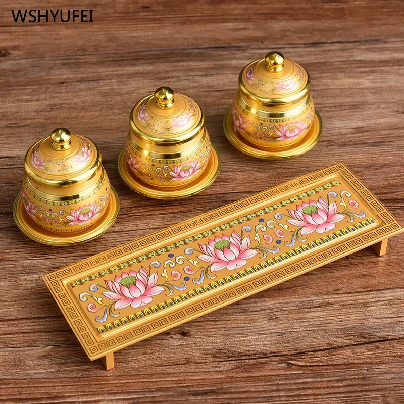 Alloy Household Fruit Tray Censer Supply Platform Water Cup Shrine Lamp Sacrificial Supplies Buddhist Hall Temple Crafts Decor