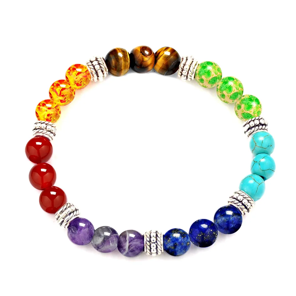 7 Chakra Beaded Bracelet For Yoga Meditation Natural Tiger Eye Red Agate Amethyst Stone Stretch Bangle 2026 Trendy Jewelry Women