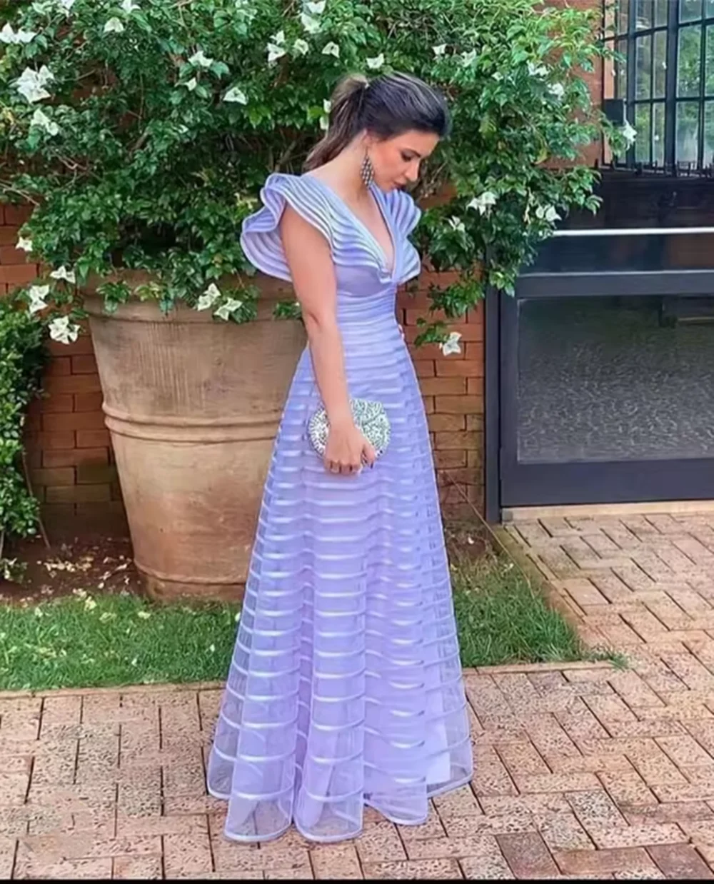 A-Line Fuchsia Formal Dresses Pleat Sleeveless Prom Gown for Woman Deep V-Neck Wedding Party Dress robe de bal Customized