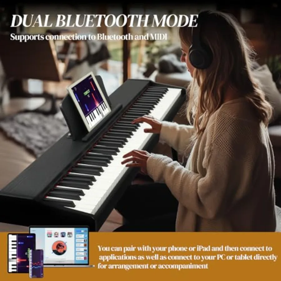 88 Key Semi-Weighted Digital Piano Keyboard for Beginner: Classic Black, ABS Plastic, Professional Triple Pedal, Bluetooth MIDI