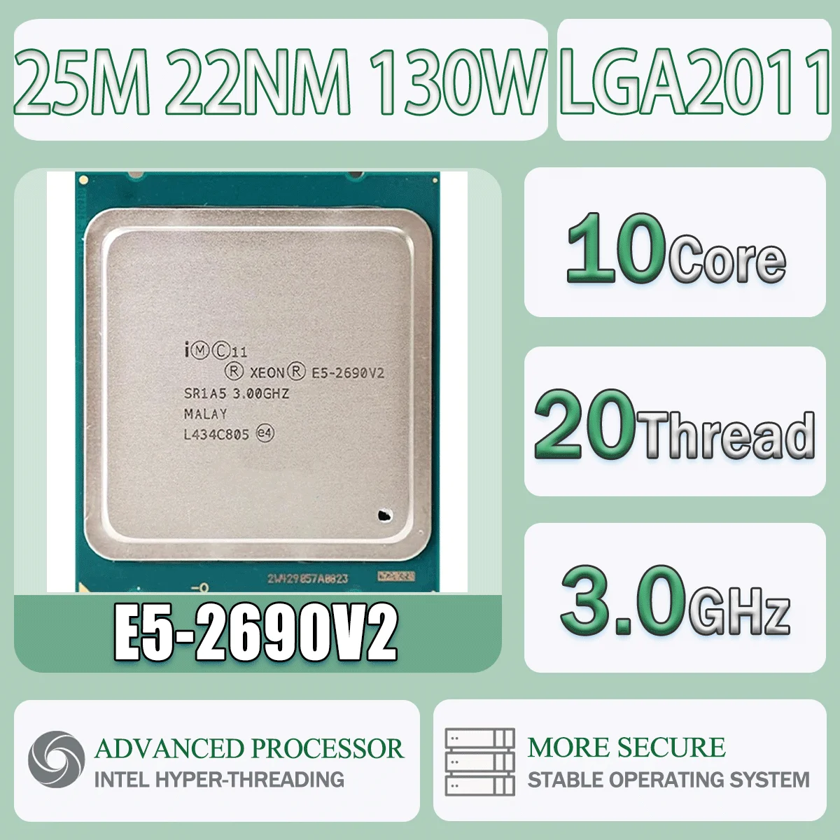 מעבד מחשב Intel Xeon E5-2690V2 3.0GHz 10 ליבות 20 תהליכים 25MB 22nm 130W E5 2690V2 שרת מעבד E5 2690 V2 חבילת LGA 2011