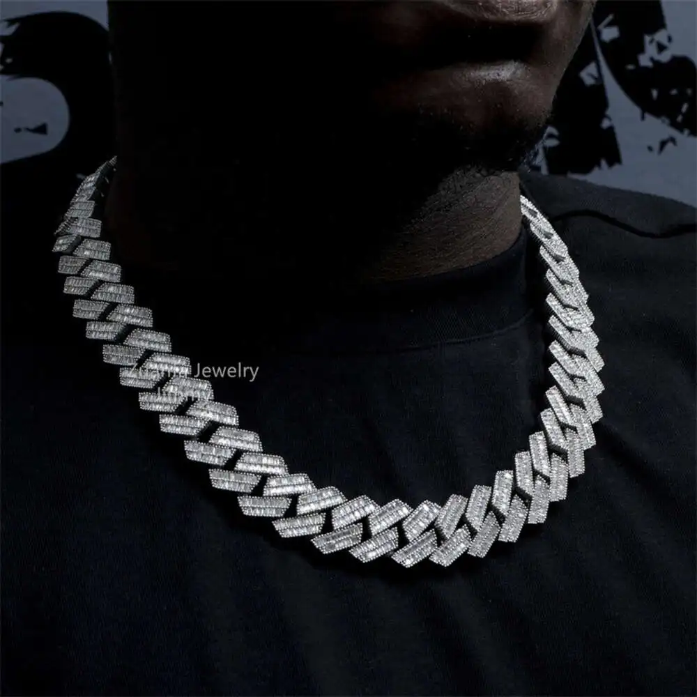 

18mm Two Row Fashion Jewelry Hiphop Icy Jewelry Vvs Baguette Miami Cuban Link Necklace