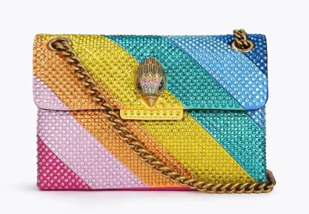 KURT GEIGER LONDON Eagle Head European American Luxury Fashion Rainbow Patchwork Diamond Chain Shoulder Crossbody Bags For Women