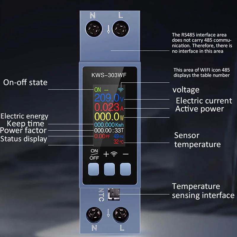 KWS-303 8-in-1 Din Rail AC Power Meter 100-290V/40A Remote Control Multi Functional Voltage Current Power Meter Energy Monitor