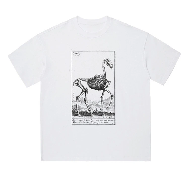 2026 new Black Crew Neck T‑shirt Vintage Equine Skeleton Anatomy Engraving Art Front‑Print Unisex Cotton Short Sleeve Tee