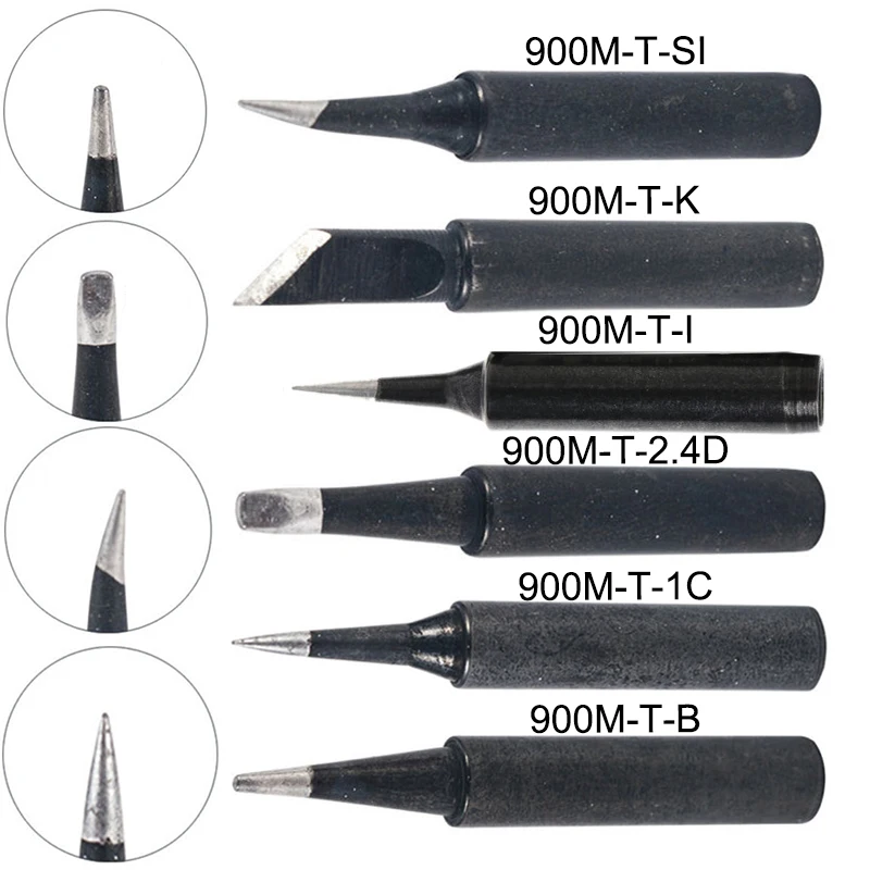 5Pcs 900M-T Copper Lead Free Soldering Iron Tips SI/I/B/K/2.4D/1C Welding Head For Hakko Saike 936 852d 909D Soldering Station