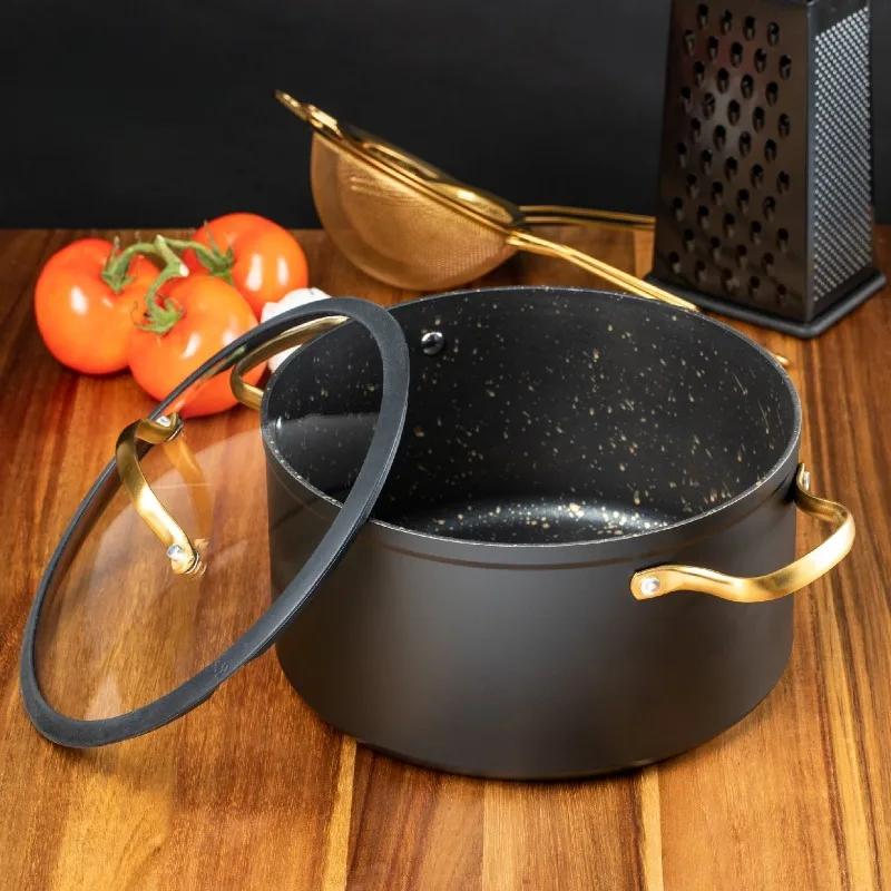 5-Quart Stock Pot / Stockpot / Pasta Pot / Soup Pot with Glass Lid,  Burnt also Nonstick, Lasting Non stick, Oven safe to700°F,