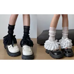 HEZIOWYUN Women's Y2K Lace Leg Warmers Cute Bows Layered Ruffles Elastic Socks Aesthetic Boot Cuffs for Streetwear Accessories