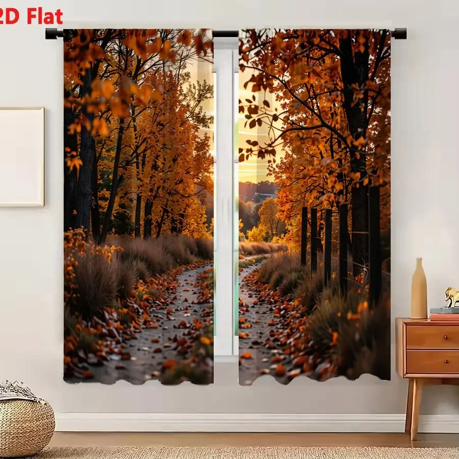 Vibrant Autumn Forest Scene Curtain Window Drapes Realistic Fall Foliage Home Decor Curtain