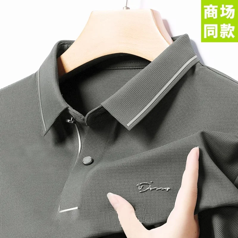 2024 High end luxury brand fashion hot diamond long sleeved high-end printed POLO shirt Spring new Korean men\'s lapel T-shirt