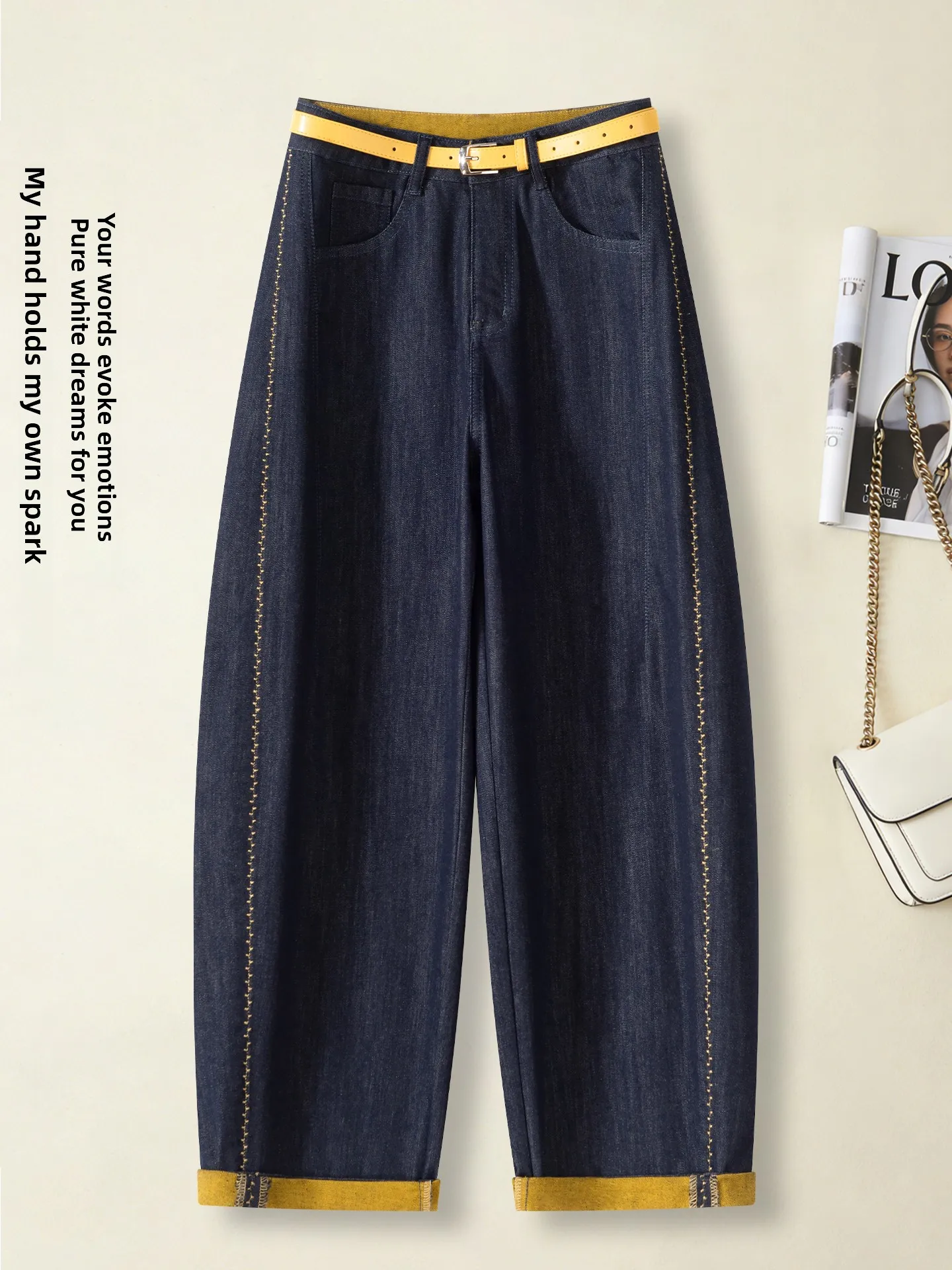 

High Waist Slimming Loose Fit Casual High Waist Knife Nine-Tenths Length Women's Jeans Summer Thin New Style Popular Jeans
