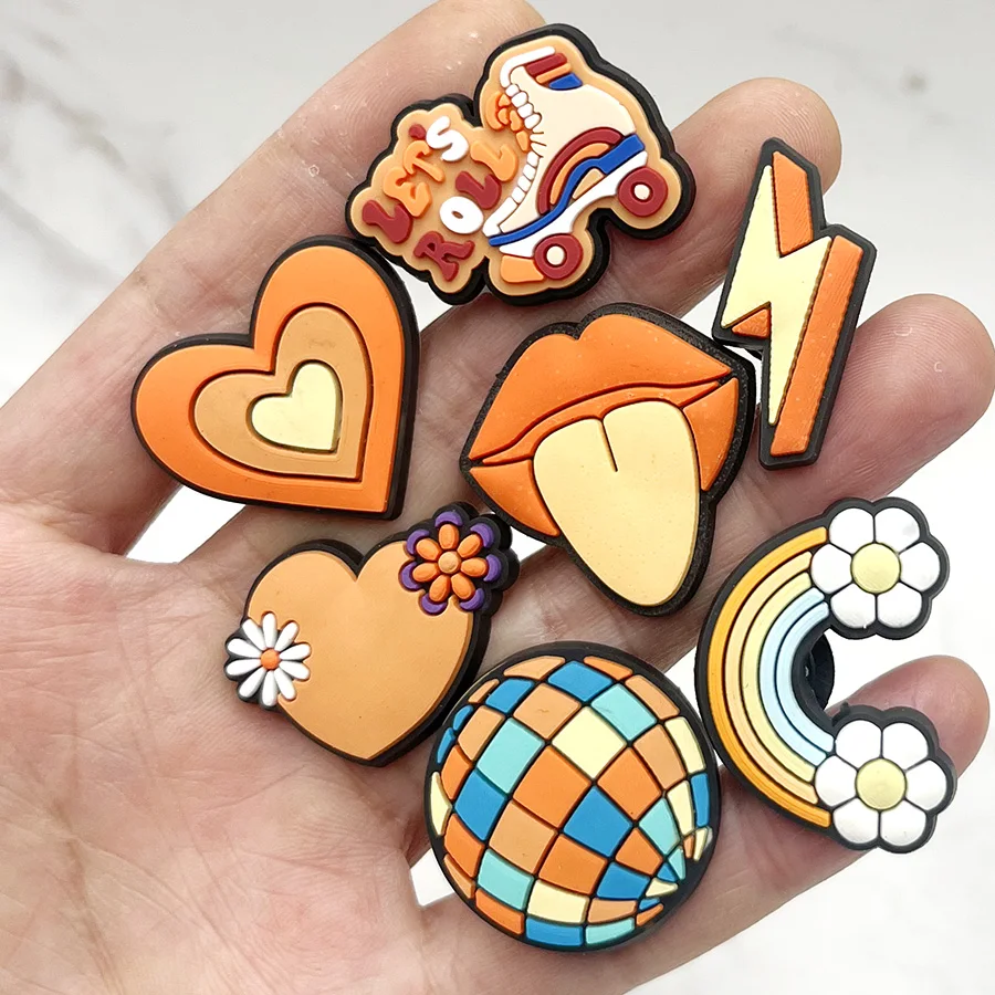 1Pcs Roll Orange Love PVC Shoe Charms Earth Rainbow Designer Upper Decorations Accessories Clogs Pins Buckle