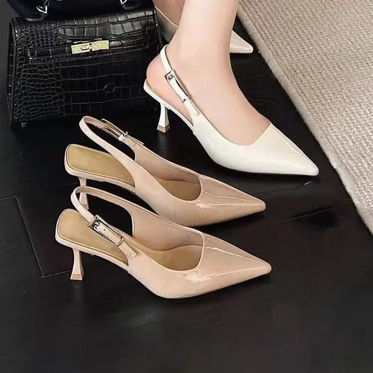 Pointed Toe Women Sandals Fashion Mid Heels Stripper Shoes Ladies Elegant Banquet Slingbacks Mules Party Dress Shoes