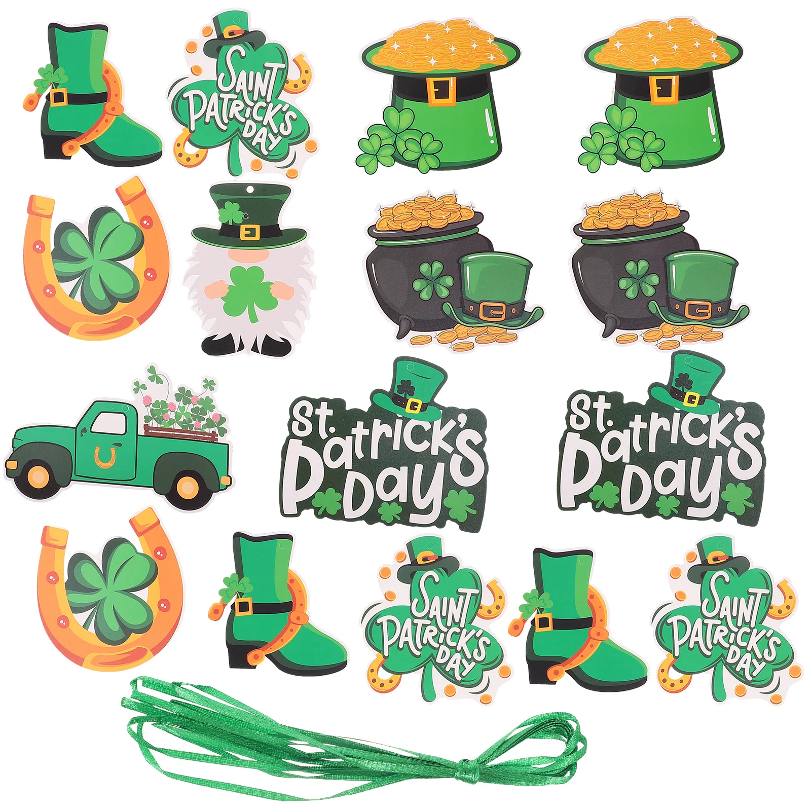 

24 Pcs Shamrock Paper Decoration Green Patrick's Day Tags Signs Hanging Door Wall Porch Window Festive DIY Decor