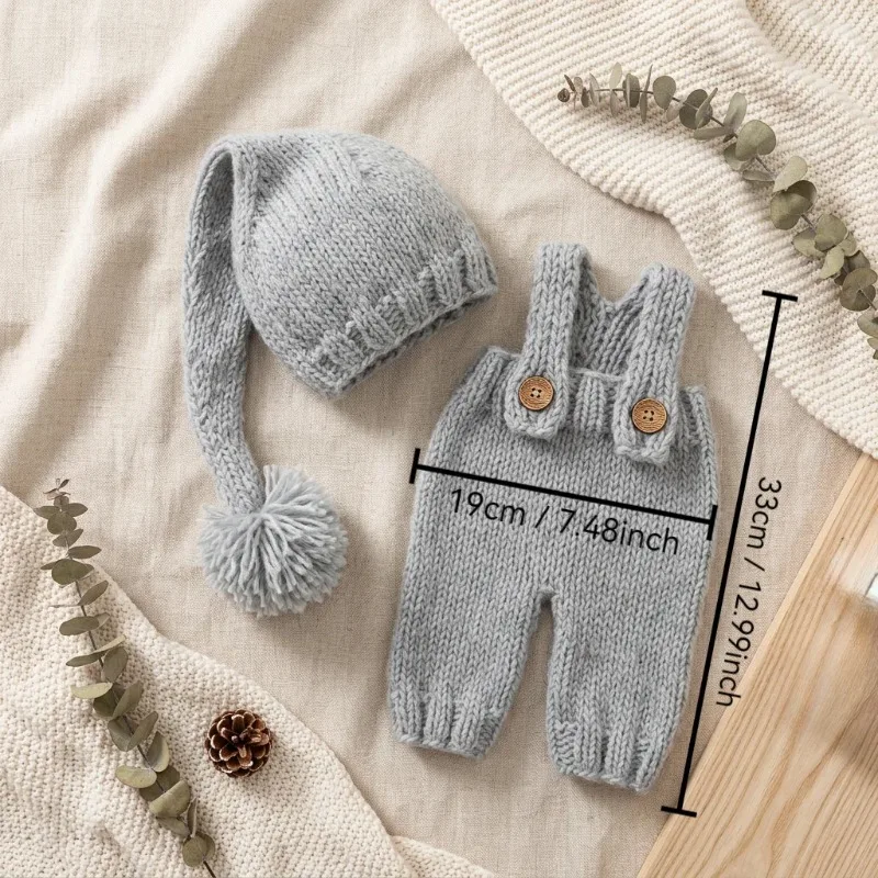 2pcs Newborn Baby Photography Props Knitted Romper Hat Set Handmade Photo Shoot Outfit Infant Studio Accessories Clothes