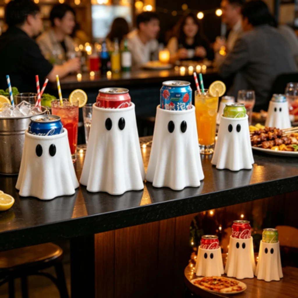 Cute Ghost Drink Can Cover, Ghost Can Protector, Multi-Size Ghost Can Decor Sleeve, Party Can Decoration Prop.